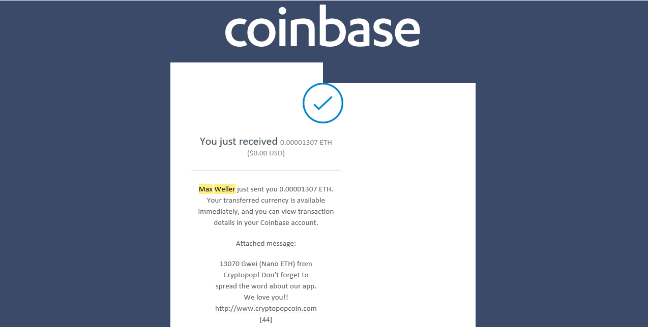 Coinbase Payout for CryptoPop